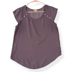 Lily White Polka Dot Cap Sleeve Blouse Purple Button Shoulder MT3760688BLW M